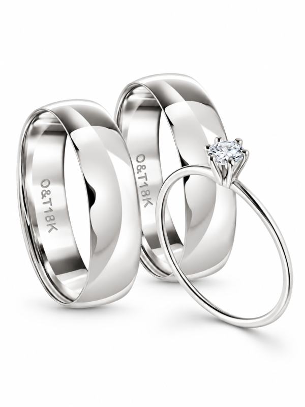 Par de Alianças Marco + True Love em ouro branco
